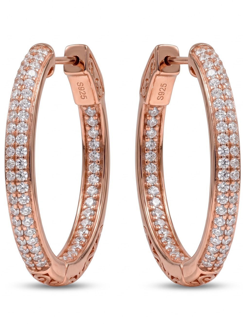 925S Rose Gold Pave Hoop Earrings - Sparkling Crystal Accent
